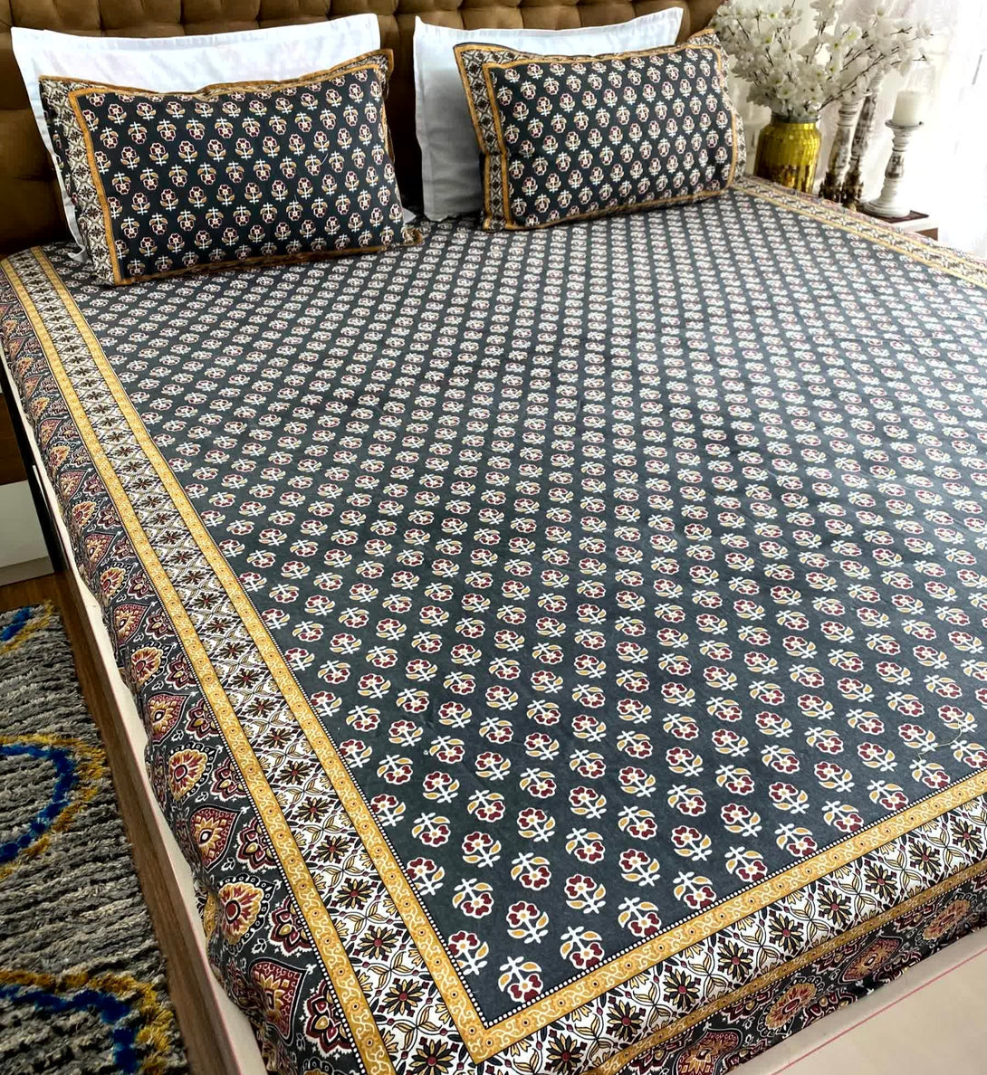 Grey Cotton Elastic Fitted Bedsheet King Size - Bedsheet