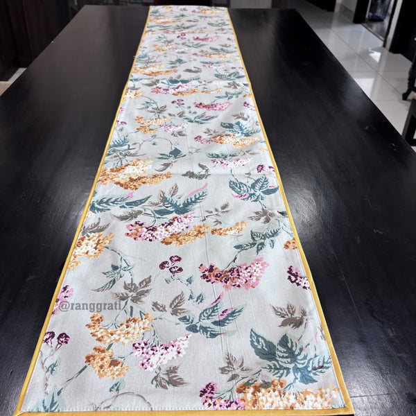Grey Floral Canvas Cotton Table Runner 6 Seater Dining Table - Table Runner