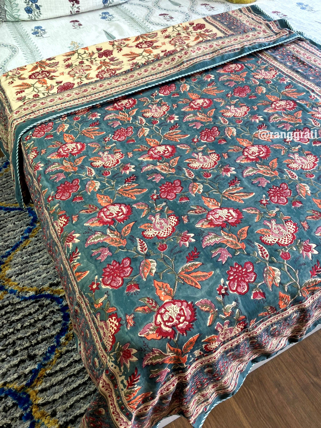 Grey Floral Dohar For Single Bed In Mulmul Cotton Reversible - Dohar