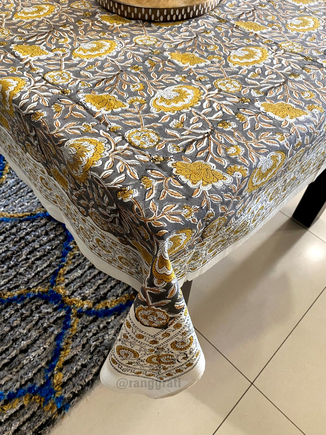 Grey Floral Table Cover 6 Seater Dining Table Rectangular - Table Cover