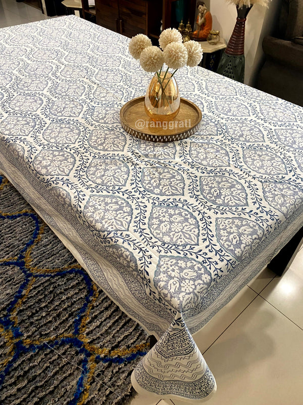 Grey Jaal Table Cover Cloth 6 Seater Dining Table Rectangular