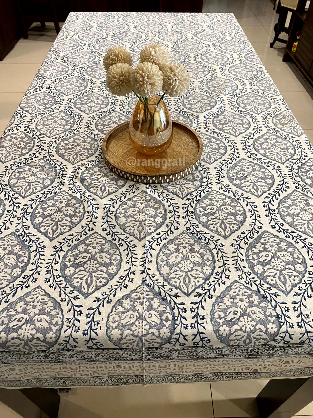 Grey Jaal Table Cover Cloth 6 Seater Dining Table Rectangular Cotton