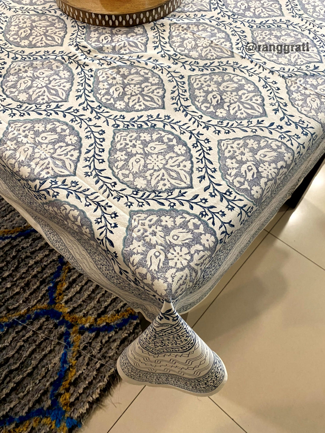 Pure Cotton Grey Jaal Table Cover Cloth 6 Seater Dining Table Rectangular