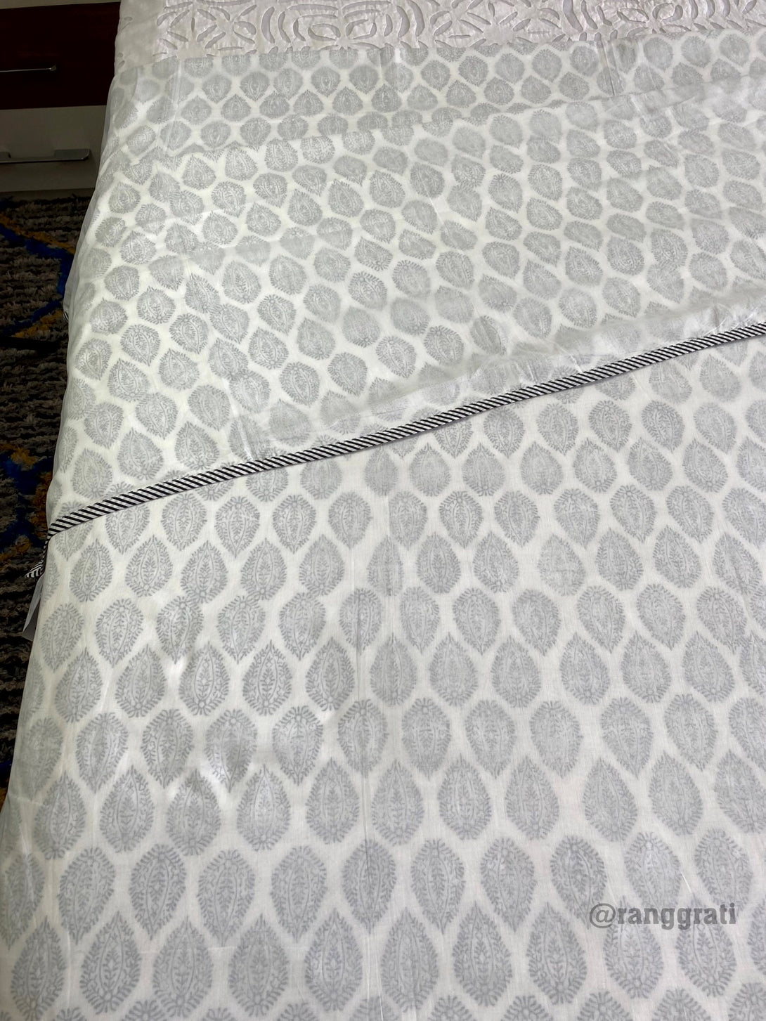 King Size Grey Paisley 3D Dohar For Double Bed In Mulmul