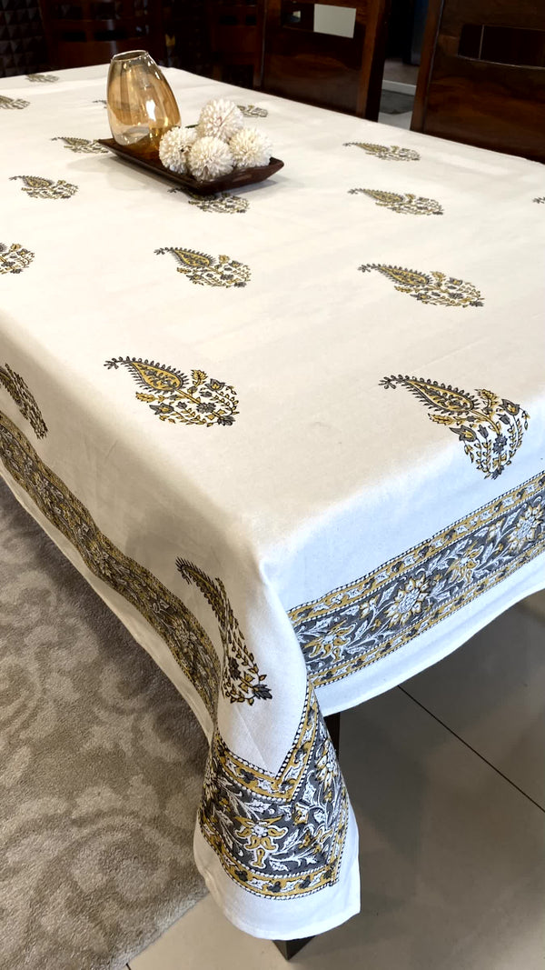 Grey Paisley Table Cover Cloth 6 Seater Dining Table Rectangular - Table Cover