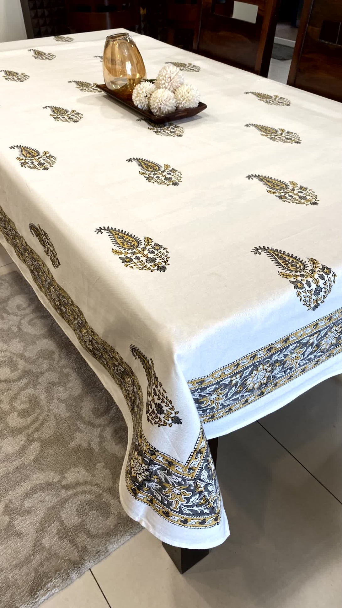 Grey Paisley Table Cover Cloth 6 Seater Dining Table Rectangular - Table Cover