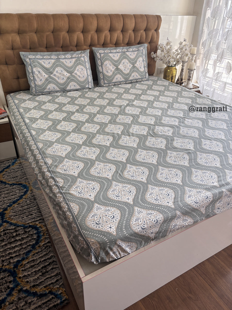 Grey Retro Cotton Elastic Fitted Bedsheet King Size