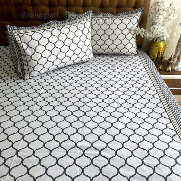 Grey Waves Jaipuri Cotton Bedsheet King Size For Double Bed - Bedsheet