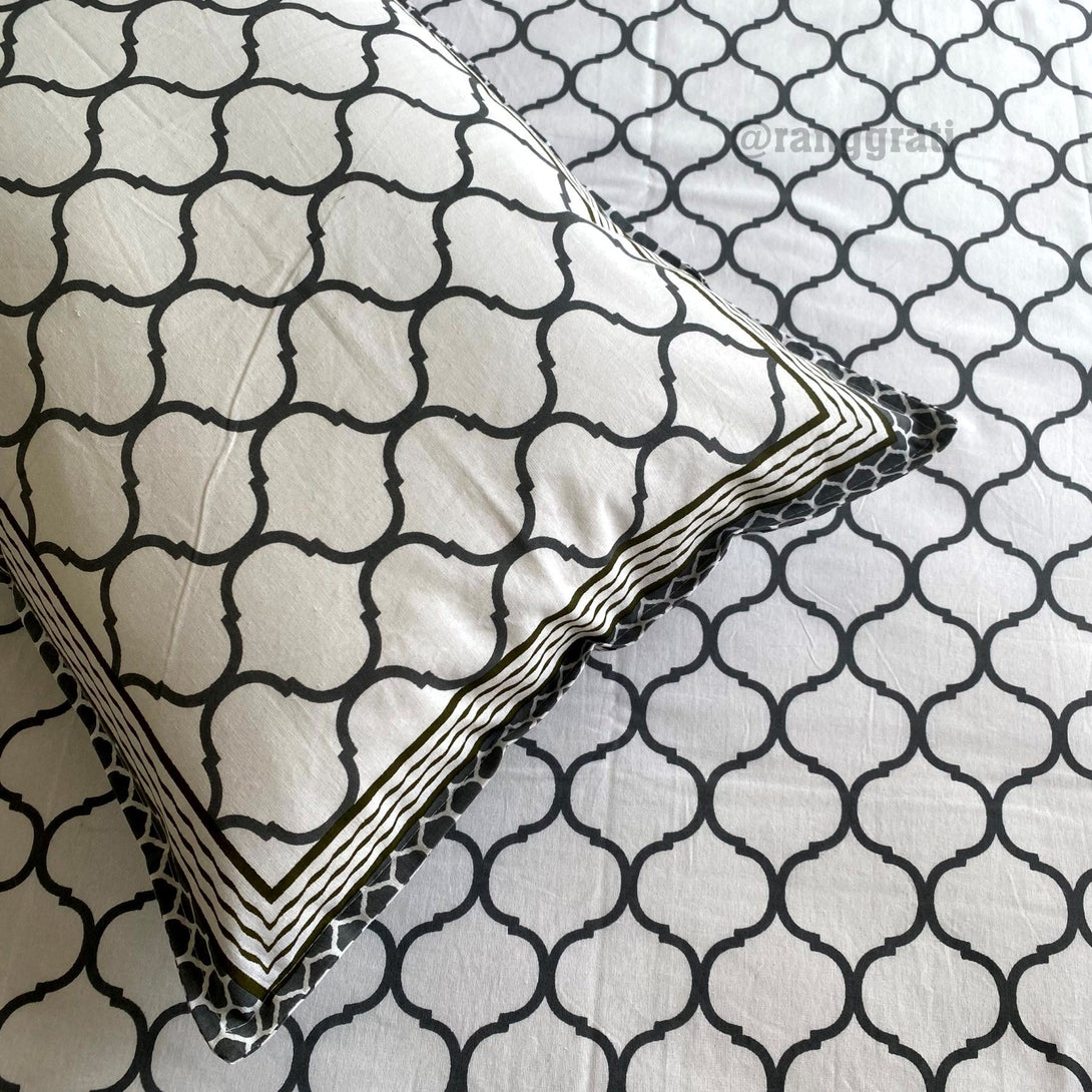 Grey Waves Jaipuri Cotton Bedsheet King Size For Double Bed - Bedsheet