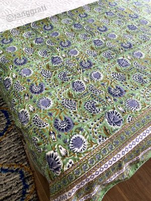 Light Green Floral Double Dohar For Double Bed In Mulmul Cotton - Dohar