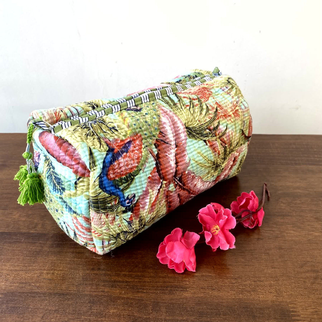 Light Green Peacock Quilted Travel Pouch Set of 3 - Pouch
