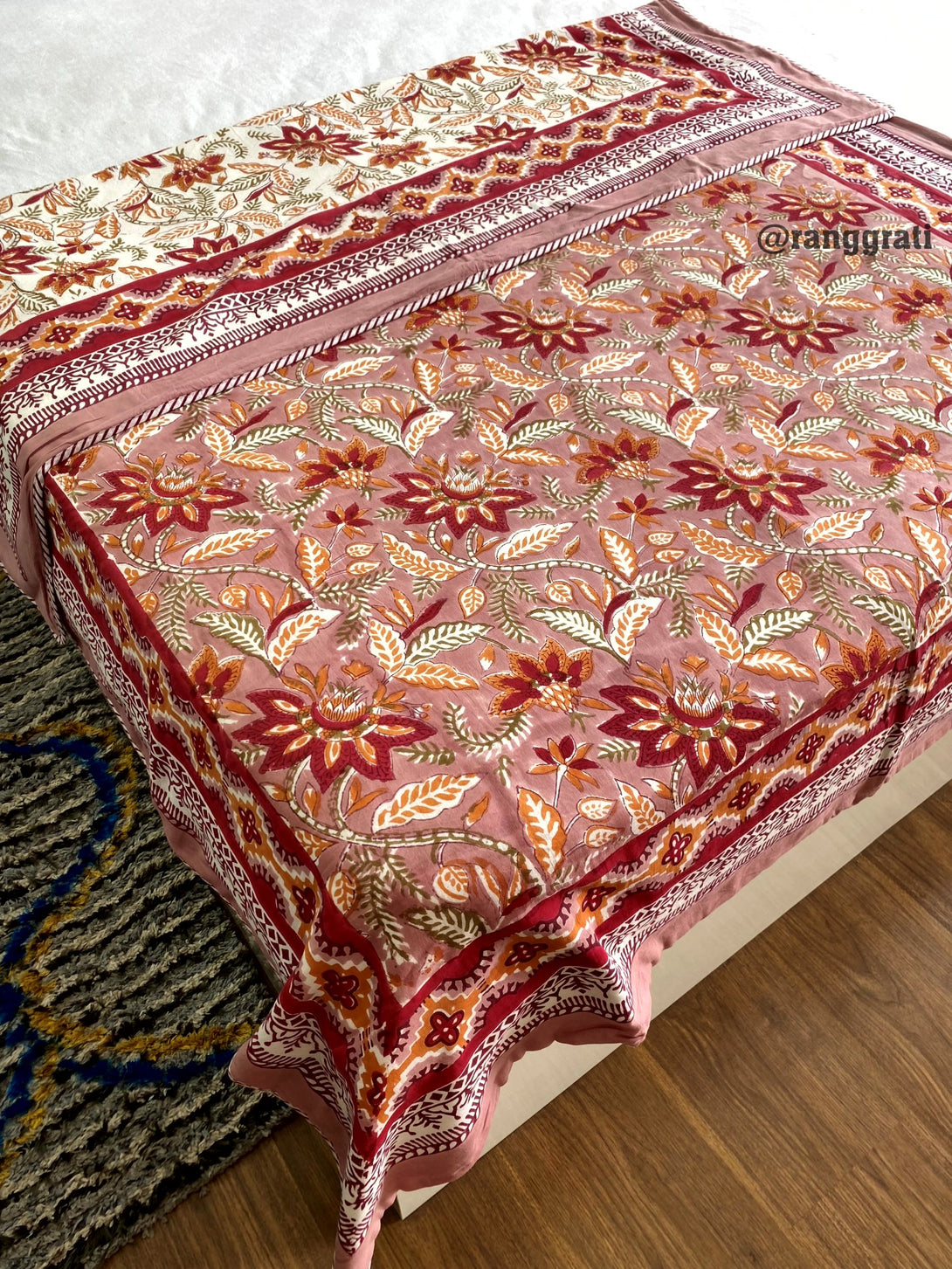 Reversible Maroon Brown Floral Dohar For Single Bed In Mulmul Cotton 