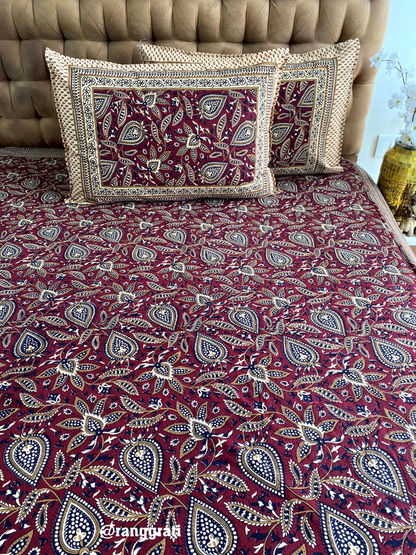 Maroon Paisley Jaipuri Cotton Bedsheet King Size