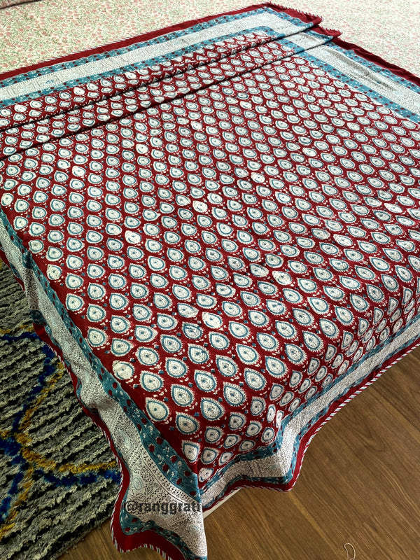 Maroon Paisley Dohar For Single Bed In Mulmul Cotton