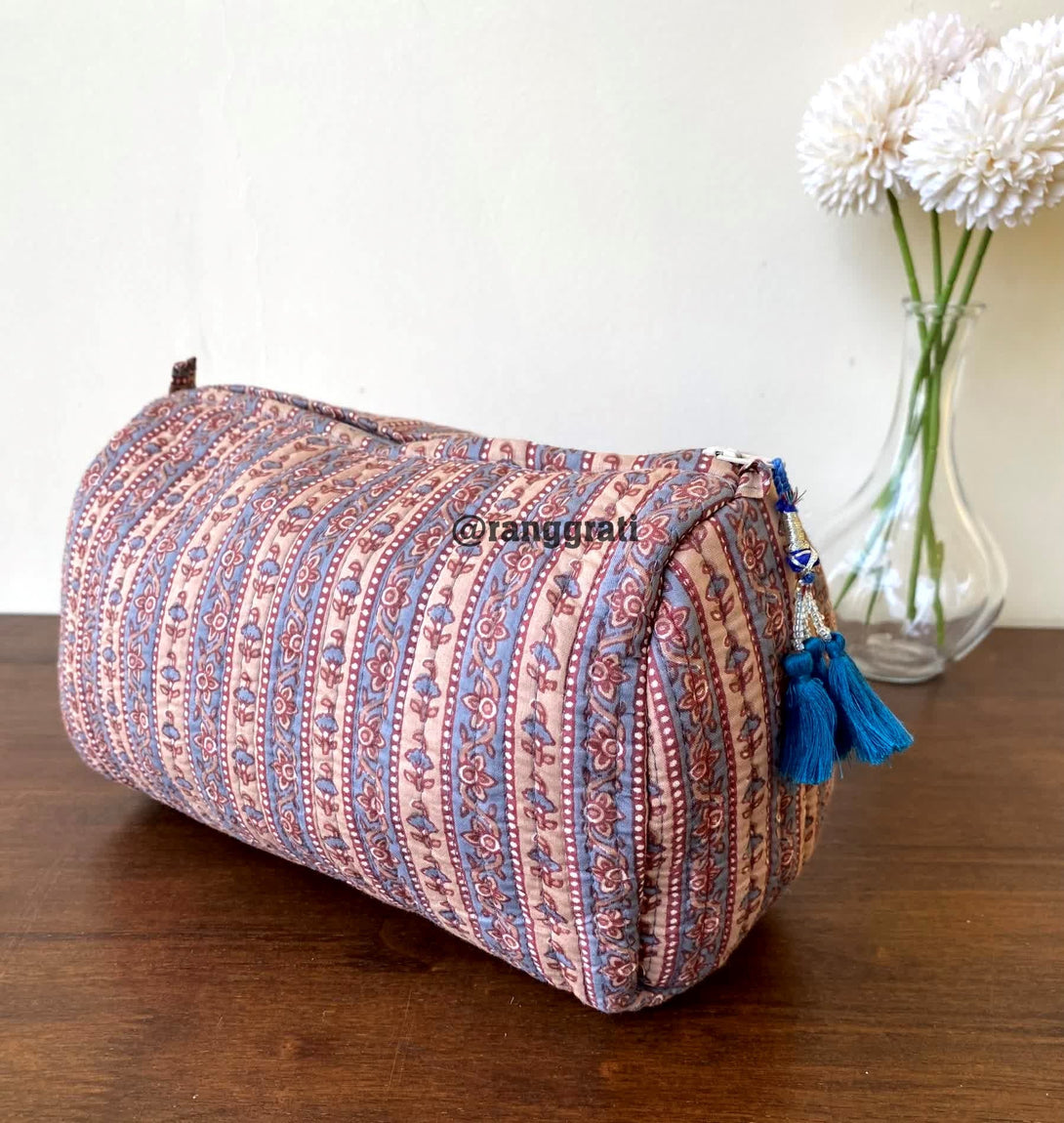Muddy Brown Geometric Quilted Travel Pouch Hand Block Set of 3 - Pouch