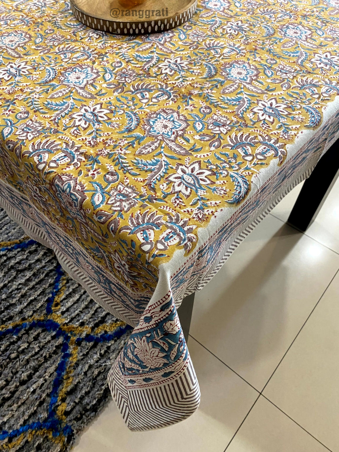 Muddy Yellow Floral Table Cover Cloth 6 Seater