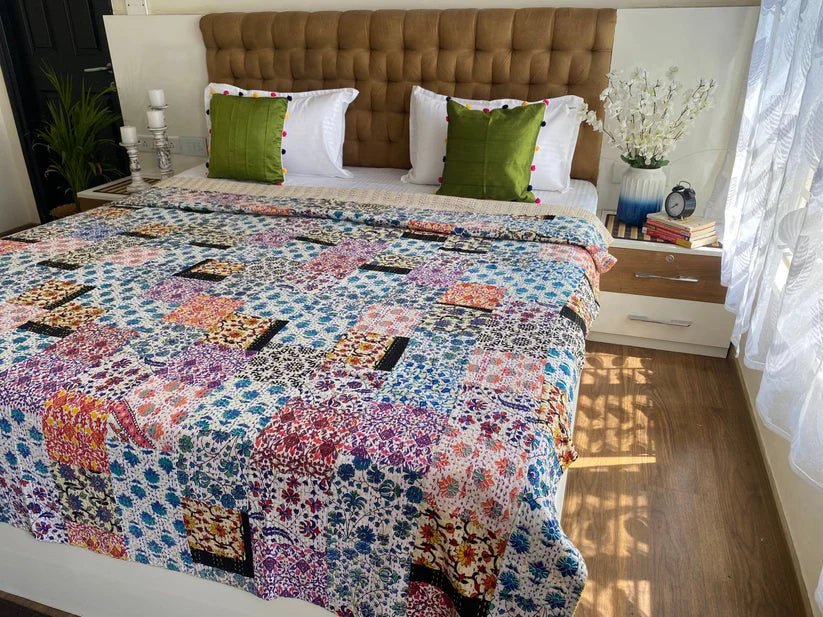 Multi Color Patchwork Kantha Handmade Bed Cover - Bedcover