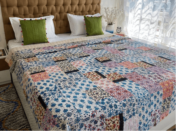 Multi Color Patchwork Kantha Handmade Bed Cover - Bedcover