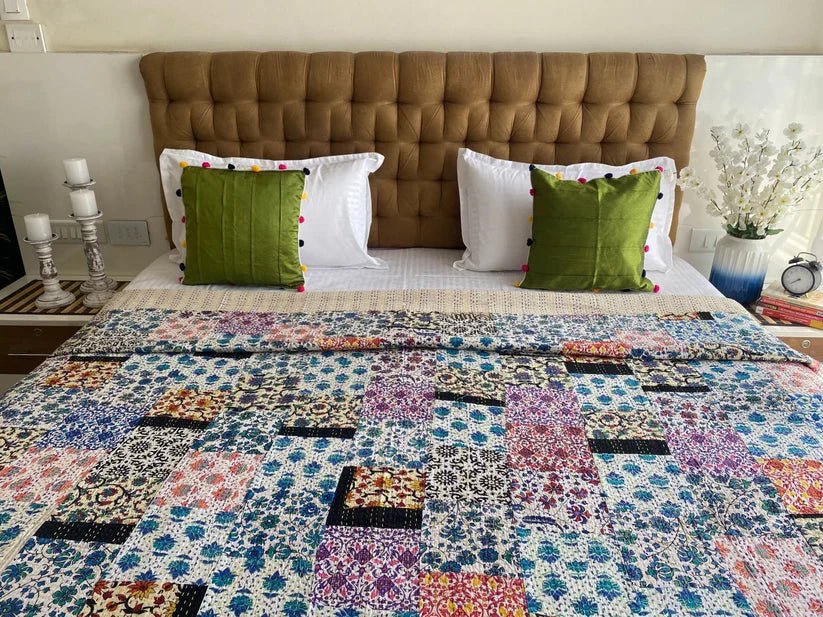 Multi Color Patchwork Kantha Handmade Bed Cover - Bedcover