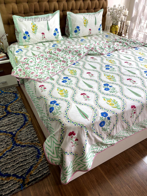 Multicolor Floral Dohar For Double Bed In Mulmul Cotton Reversible King Size - Dohar