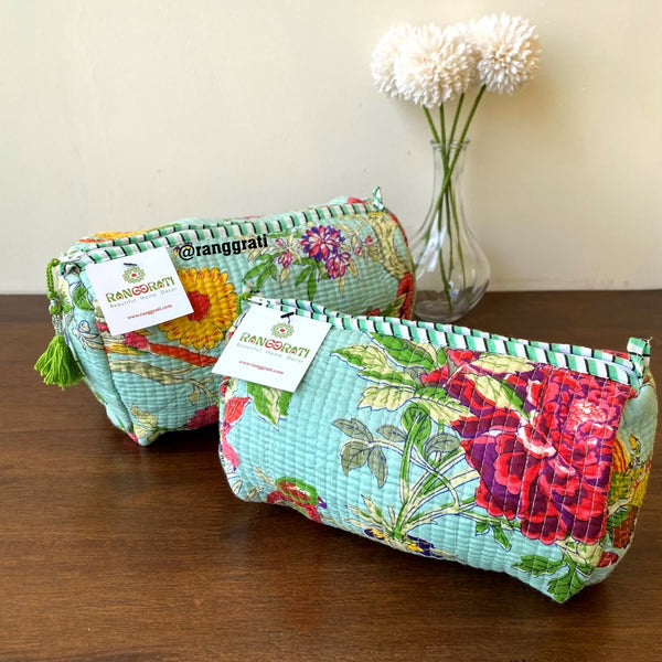 Multicolor Floral Quilted Travel Pouch Set of 2 - Pouch