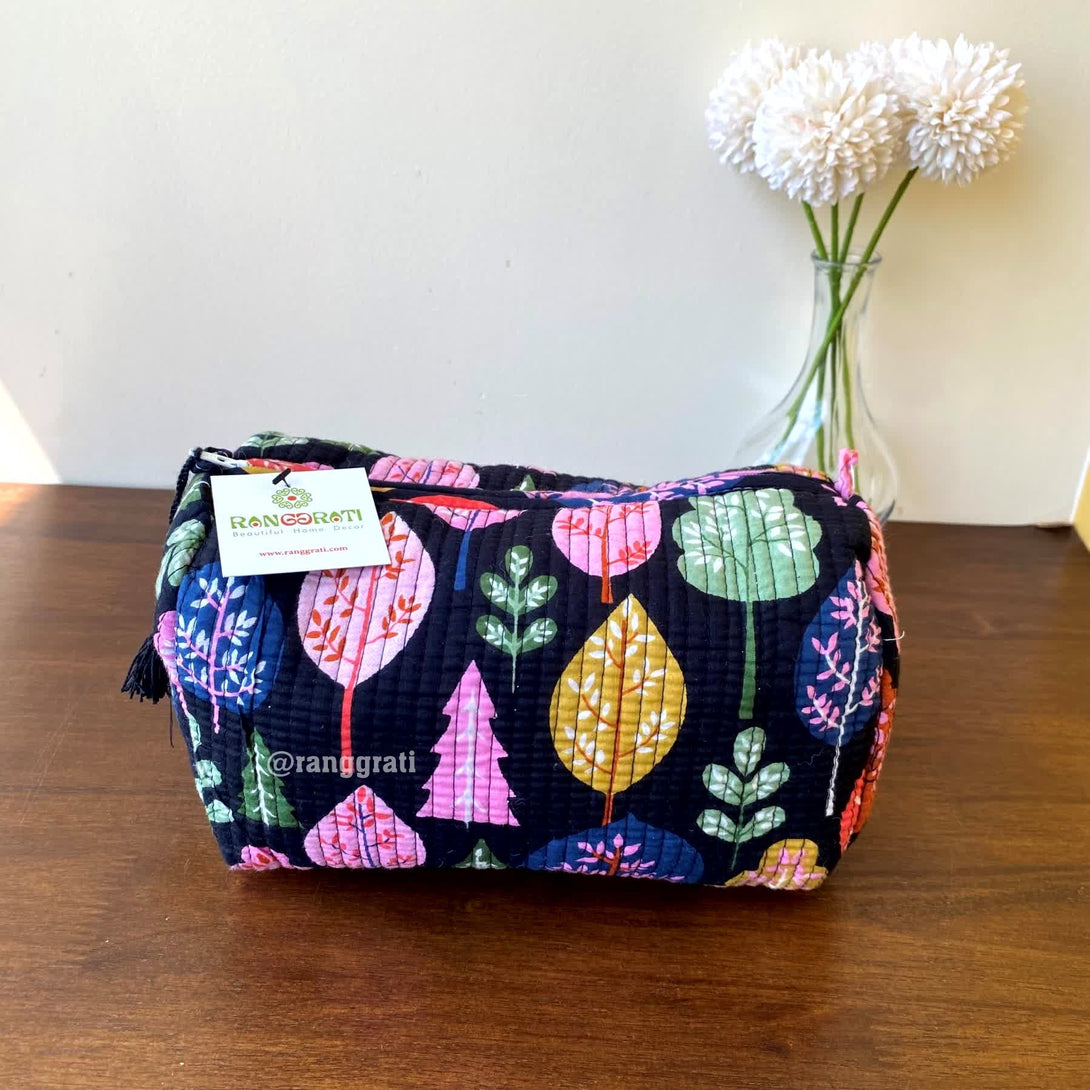 Multicolor Leaf Quilted Travel Pouch Set of 3 - Pouch