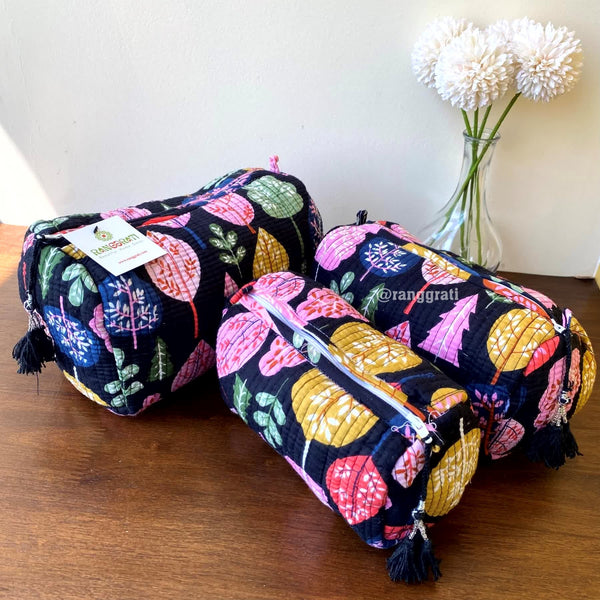 Multicolor Leaf Quilted Travel Pouch Set of 3 - Pouch