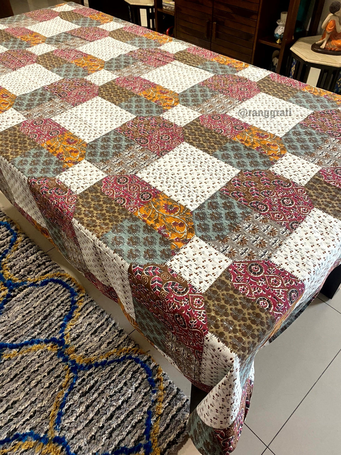 Multicolor Patchwork Jaipuri Cotton Bedsheet For Single Bed With Pillow - Bedsheet