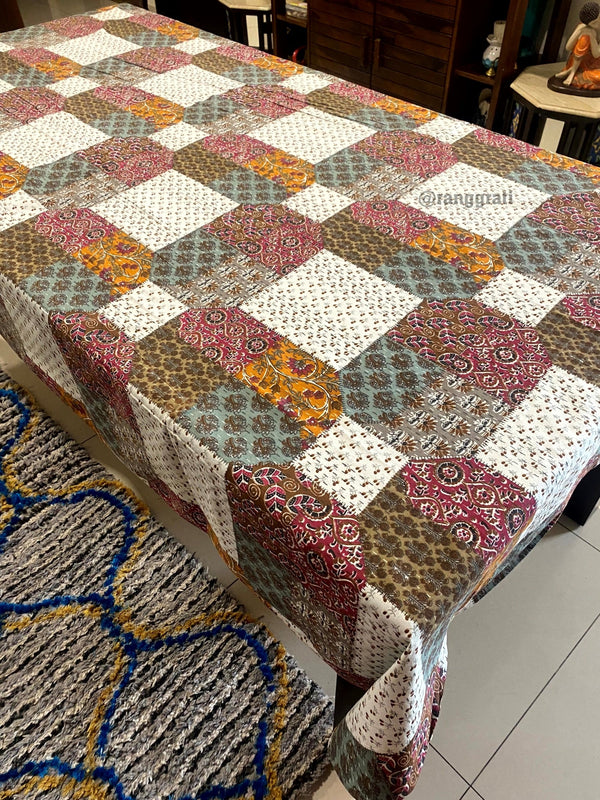 Multicolor Patchwork Jaipuri Cotton Bedsheet For Single Bed With Pillow - Bedsheet