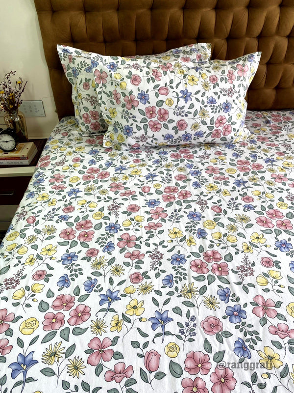 Multicolored Floral Cotton Bedsheet Queen Size 200 TC - Bedsheet