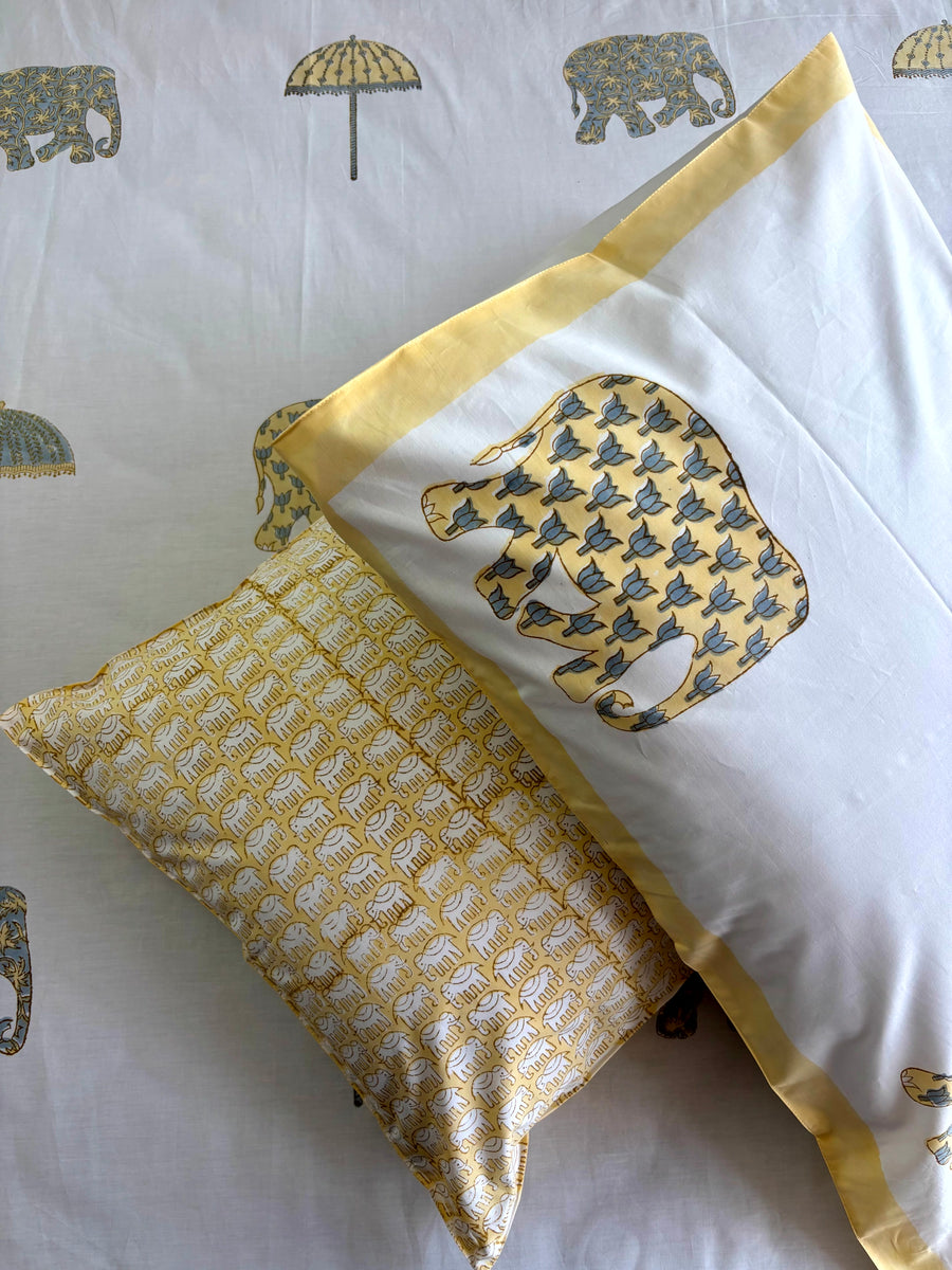 Traditional Elephant Umbrella Percale Bedsheet | Jaipur Super King 108X108