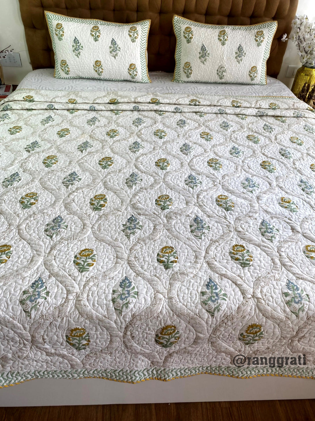 King Size Mustard Yellow Contemporary Mulmul Voile Quilted Bedcover