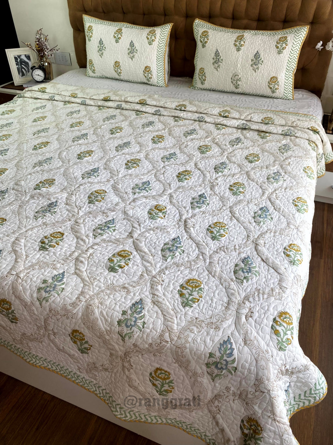 Mustard Yellow Contemporary Mulmul Voile King Size Quilted Bedcover 