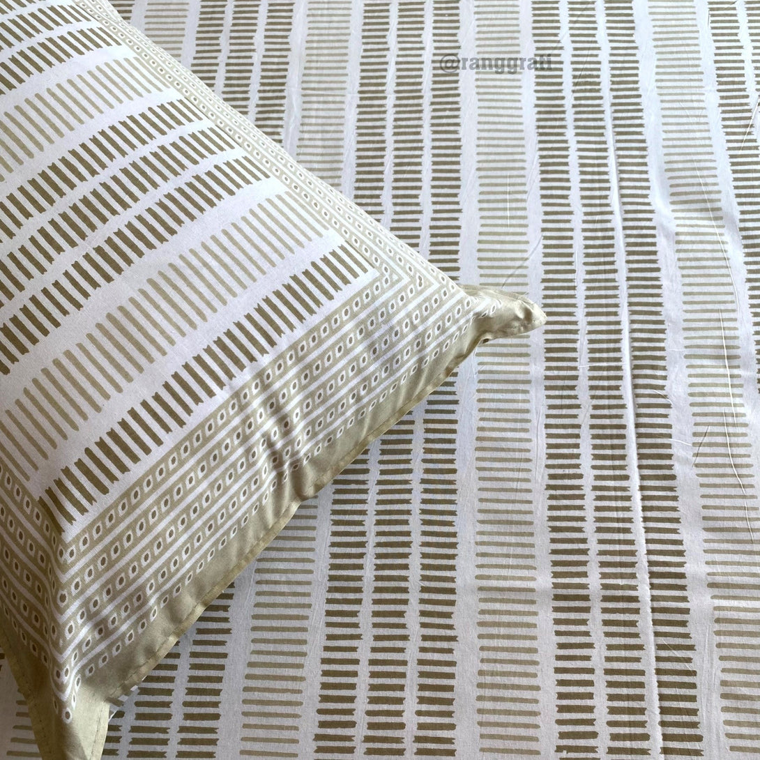 Olive Green Dashed Lines Jaipuri Cotton Bedsheet King Size - Bedsheet