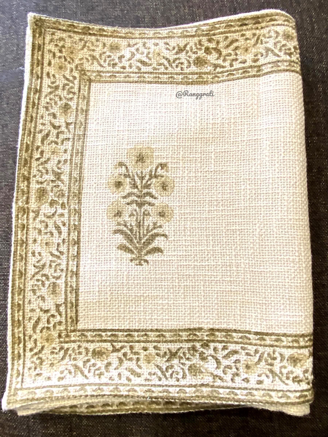 Olive Green Floral Jute Cotton Table Runner For 6 Seater Dining Table - Table Runner