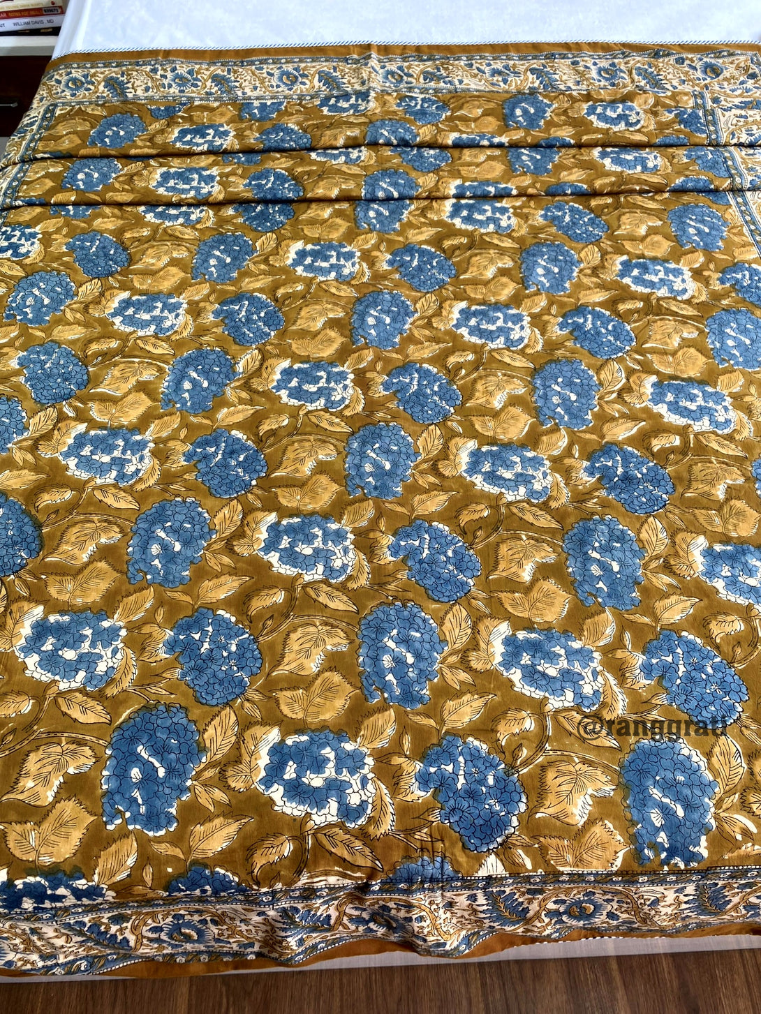 Pure Cotton Olive Green Floral Dohar For Single Bed Reversible