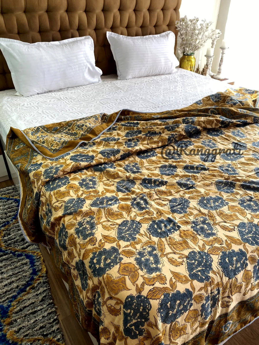 Olive Green Pure Cotton Dohar Blanket For Double Bed - Dohar