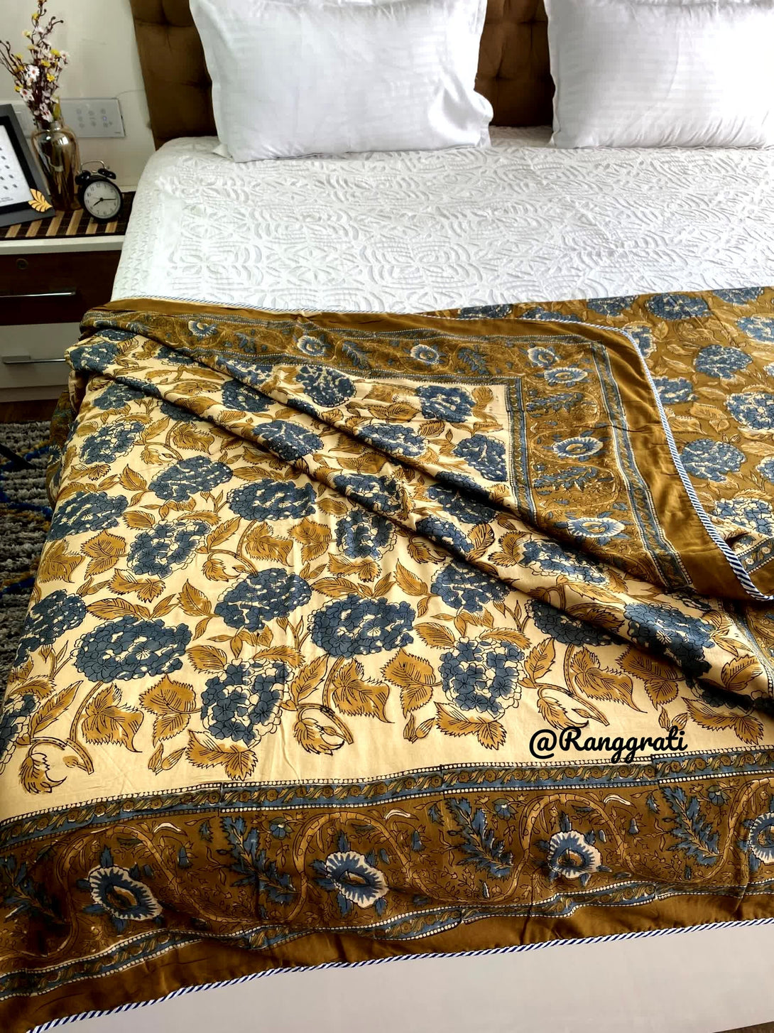 Olive Green Pure Cotton Dohar Blanket For Double Bed - Dohar