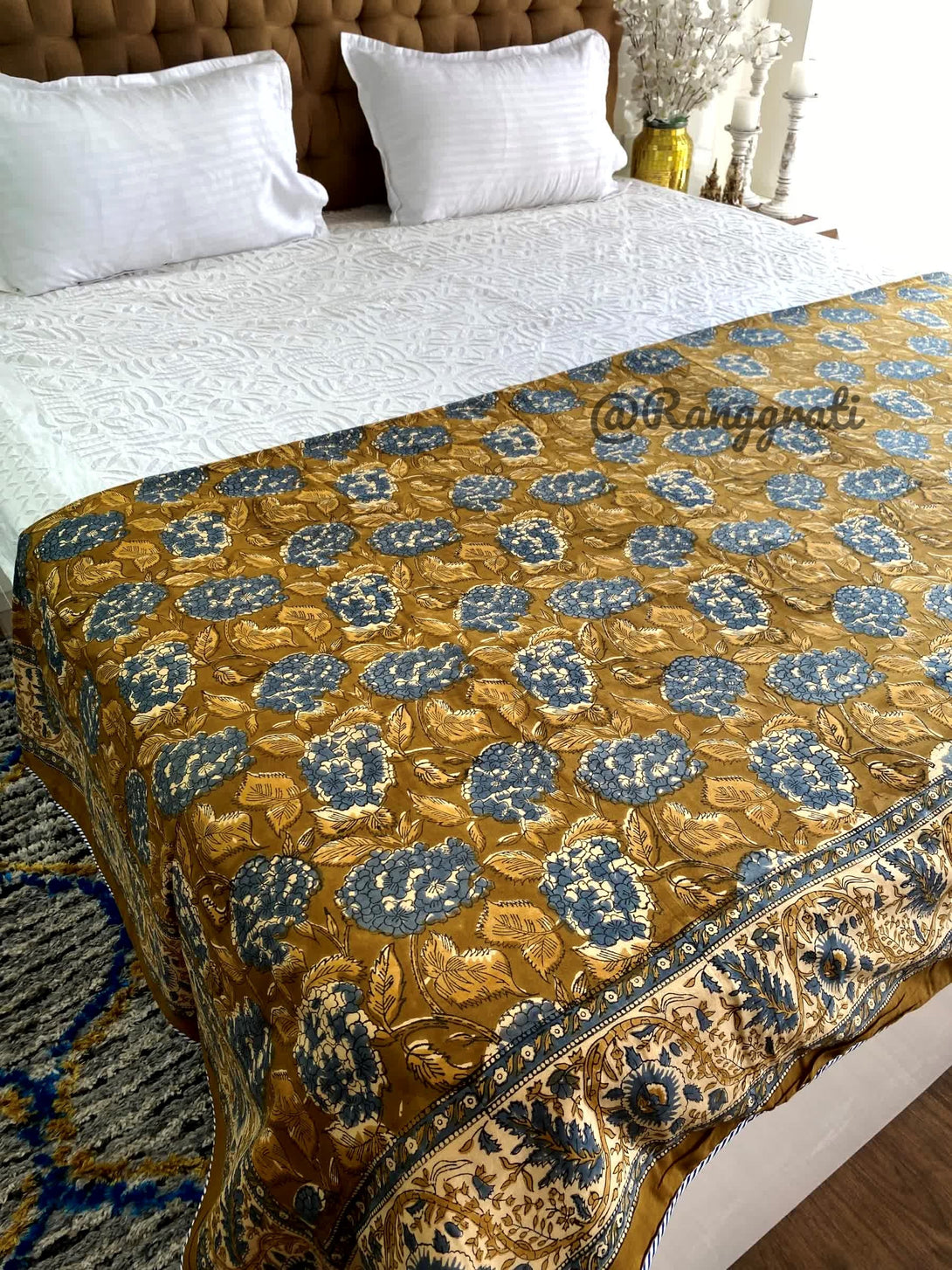 Olive Green Pure Cotton Dohar Blanket For Double Bed - Dohar