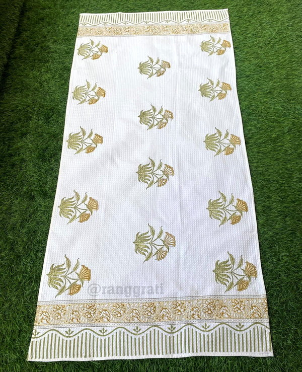 Olive Yelow Floral Body Towel Hand Block Printed Pure Cotton - Body Towel