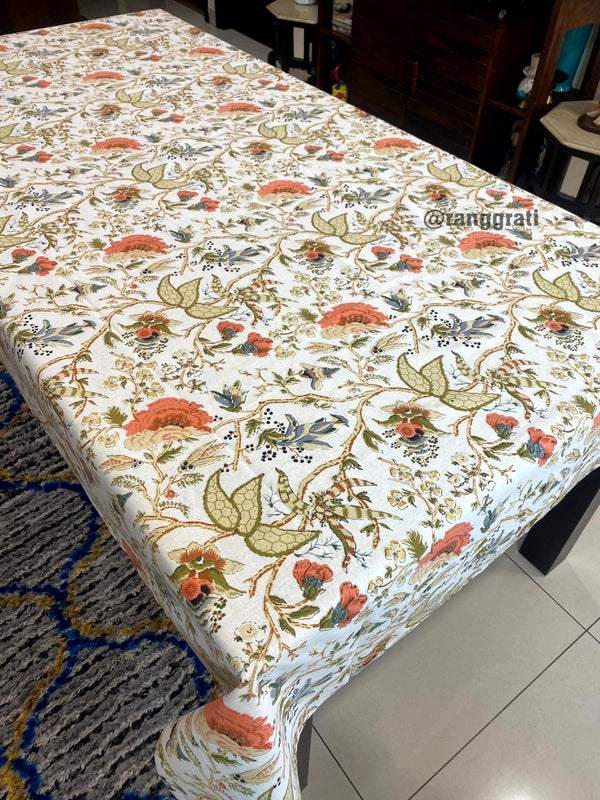 Orange Floral Jaipuri Cotton Bedsheet For Single Bed With Pillow - Bedsheet