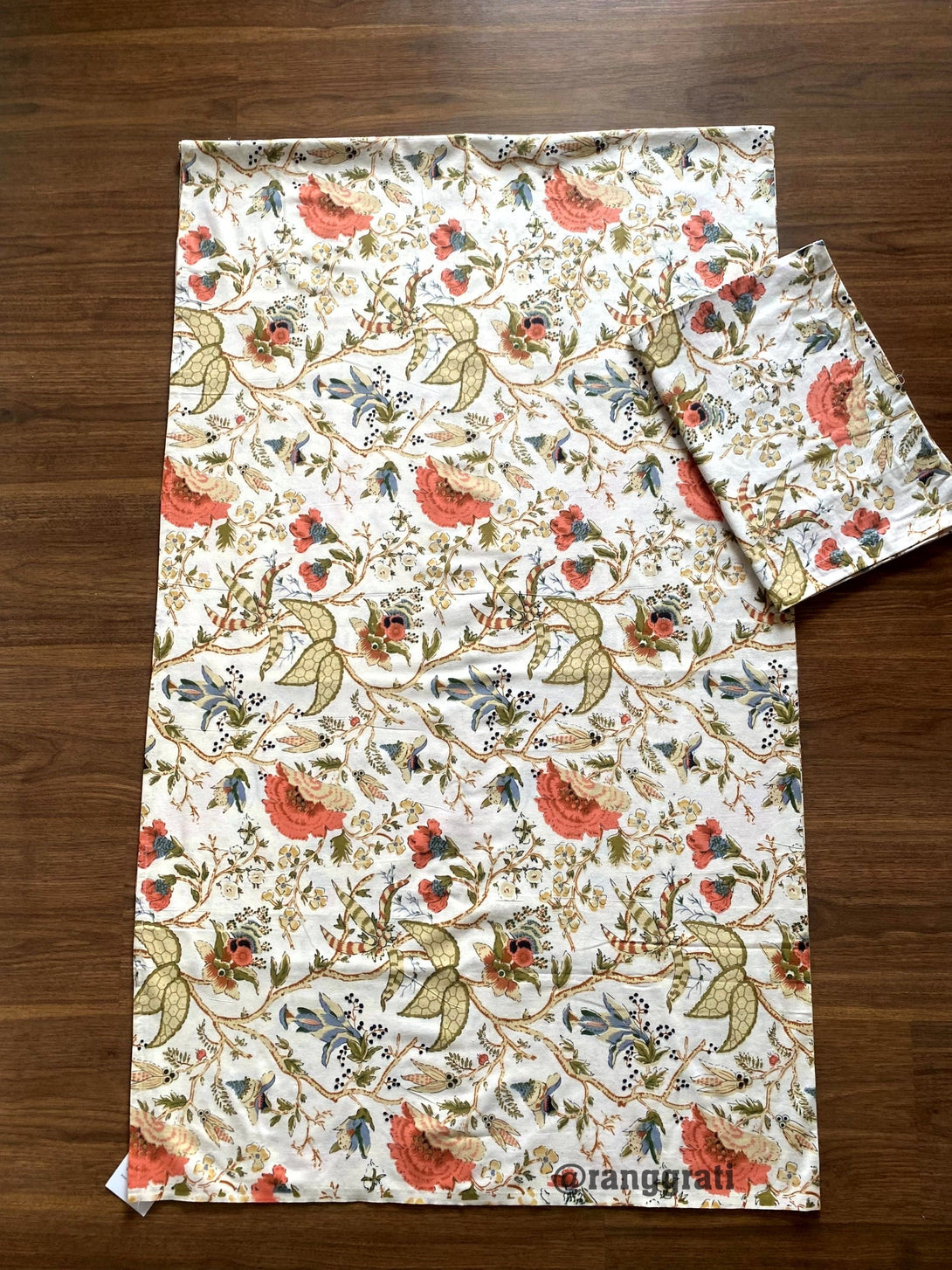 Orange Floral Jaipuri Cotton Bedsheet For Single Bed With Pillow - Bedsheet