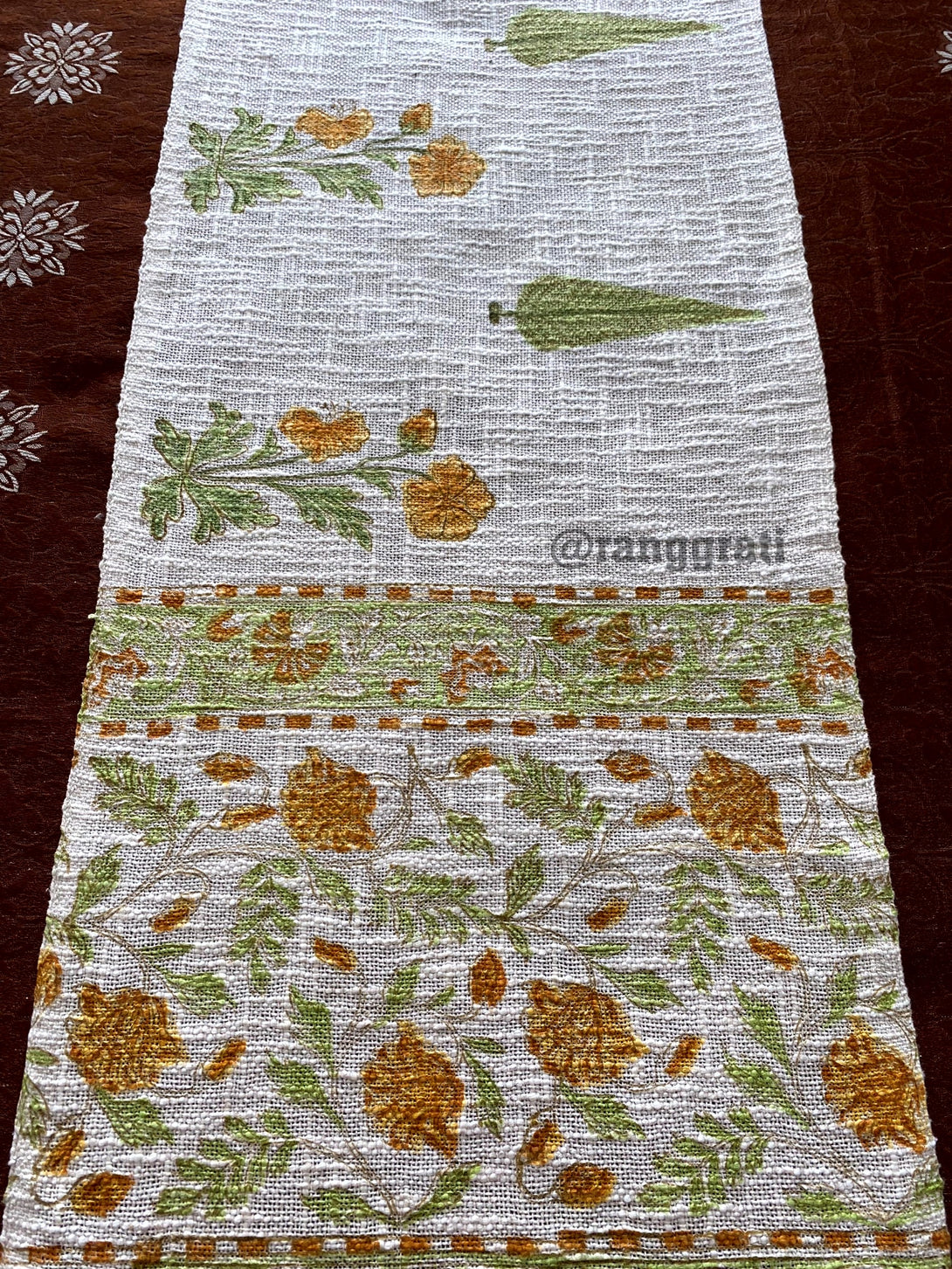 Orange Floral Jute Cotton Table Runner 