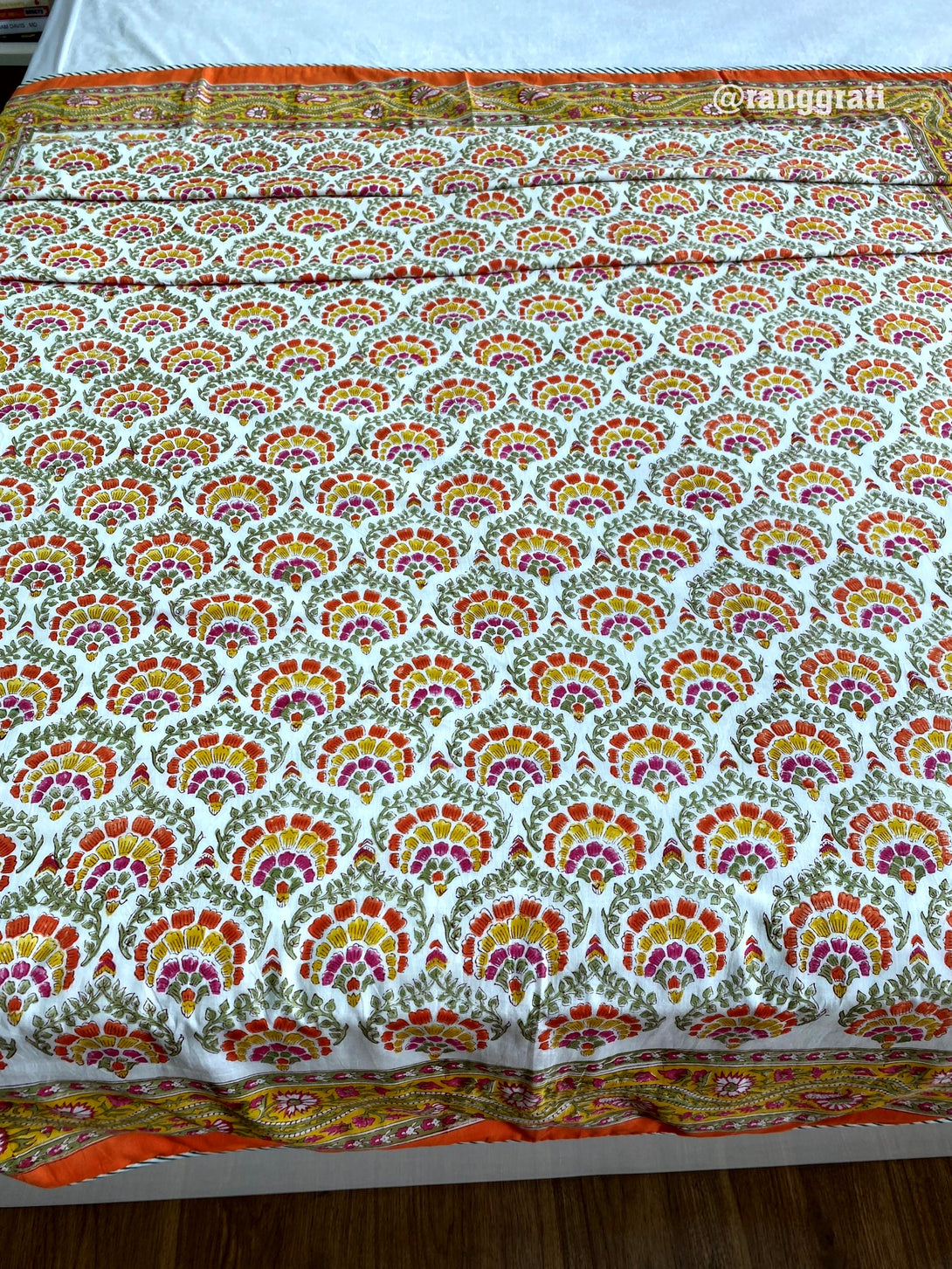 Pure Cotton Orange Floral Dohar For Single Bed Reversible