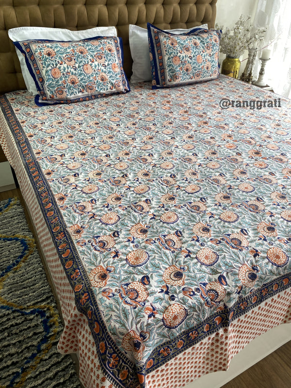 Blue Meadow Jaipuri Cotton Bedsheet King Size For Double Bed