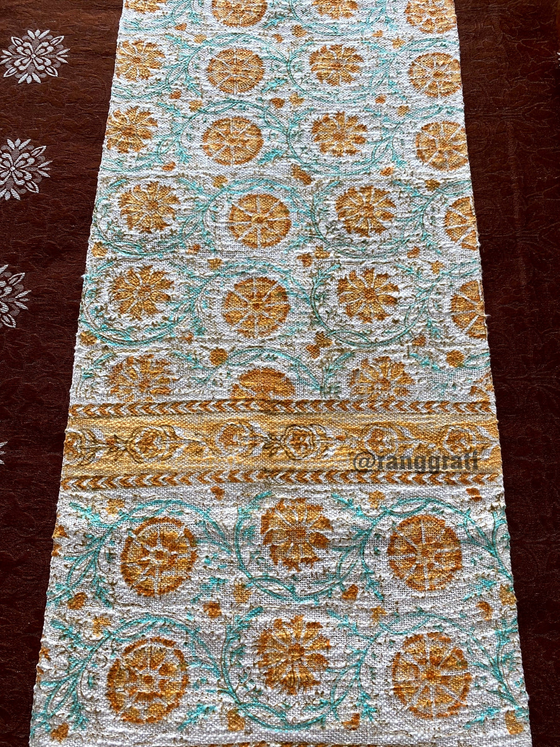 Orange Jaal Jute Cotton Table Runner For 6 Seater