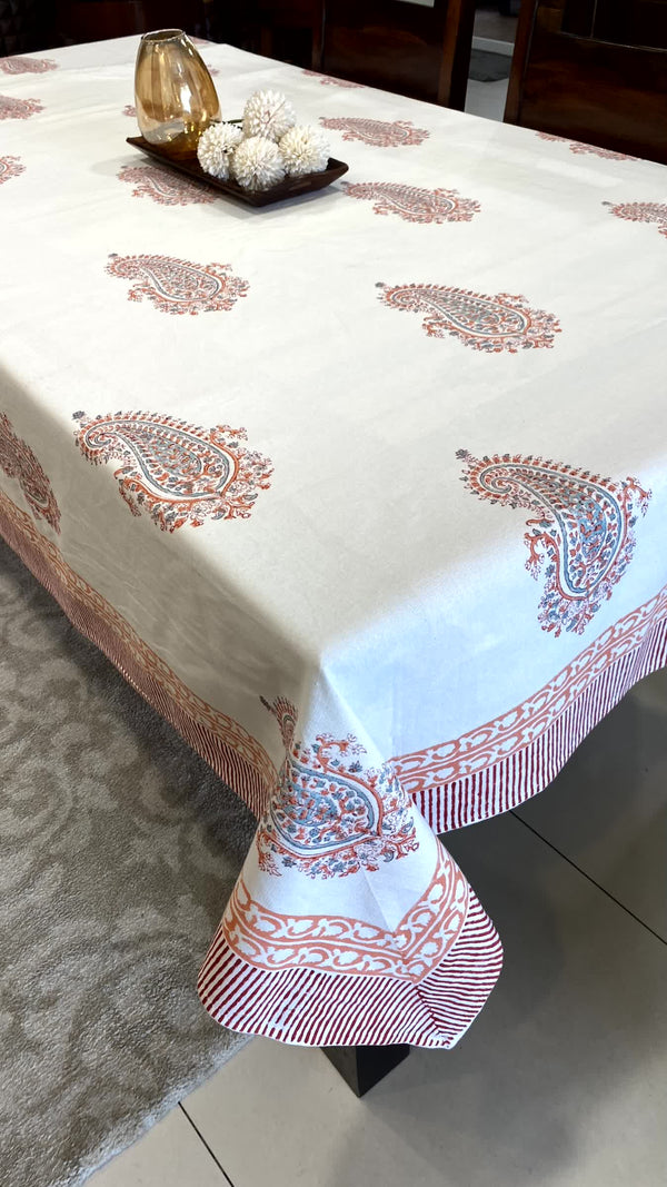 Orange Paisley Table Cover Cloth 6 Seater Dining Table Rectangular - Table Cover