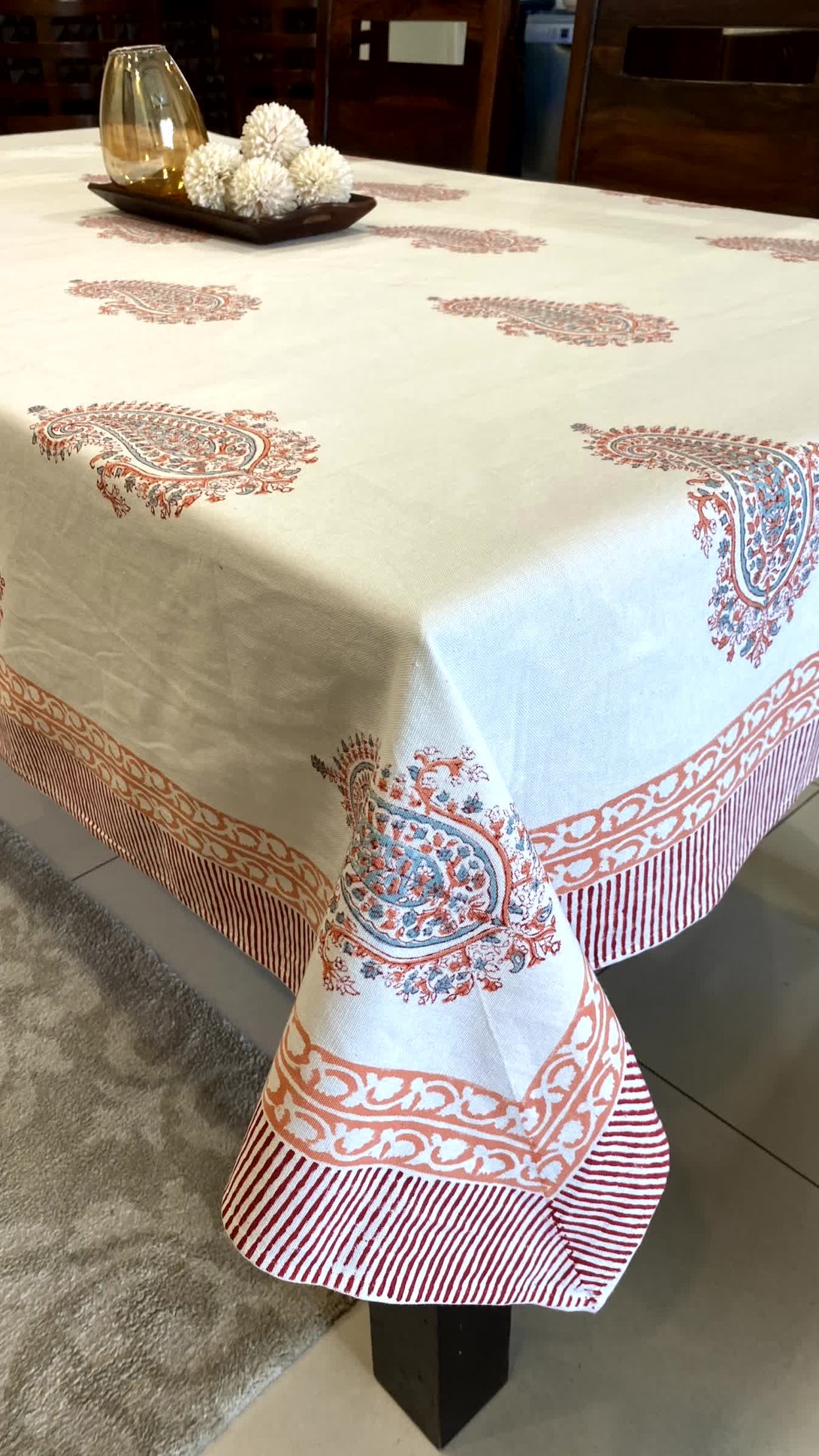 Orange Paisley Table Cover Cloth 6 Seater Dining Table Rectangular - Table Cover