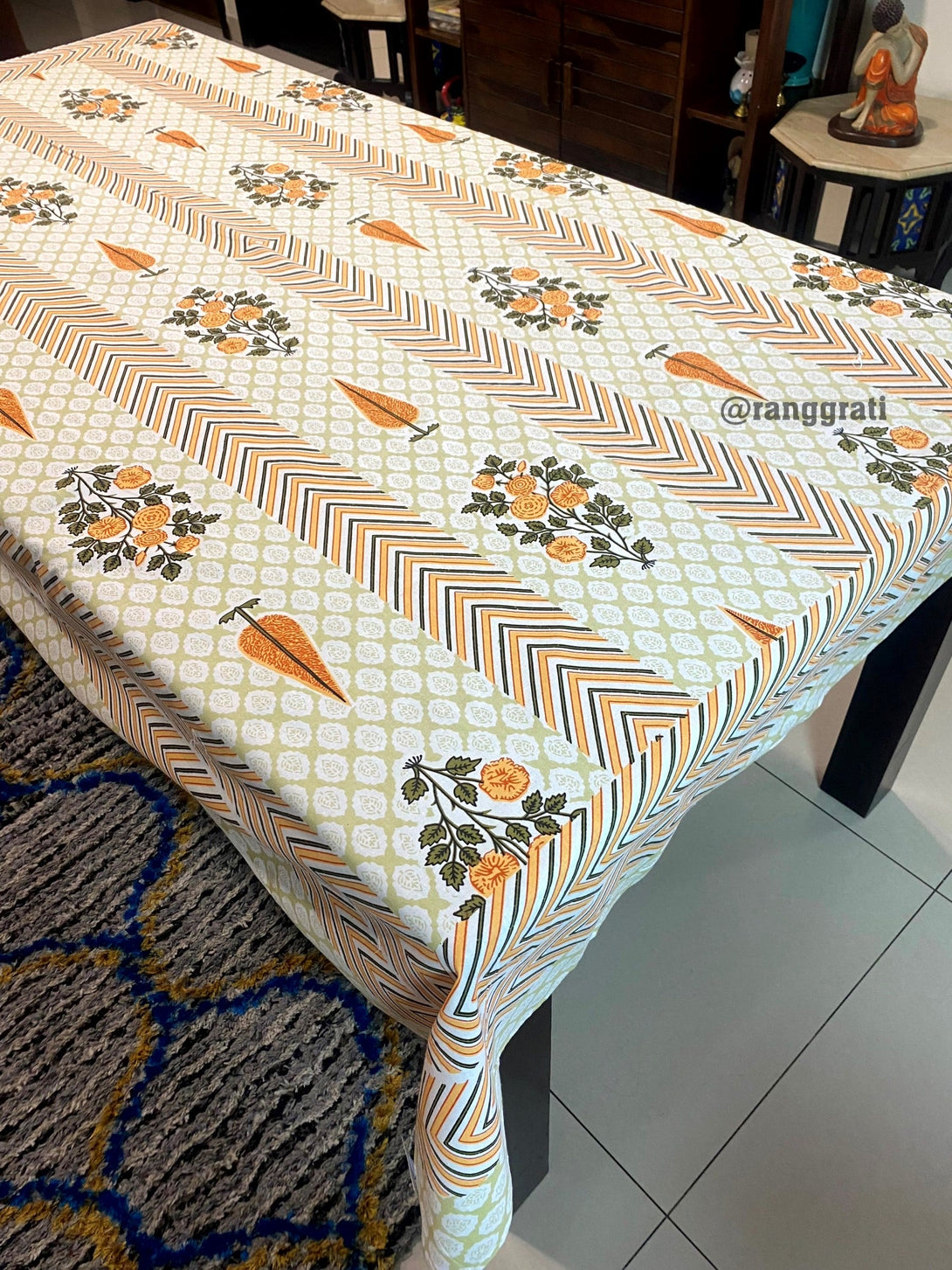 Orange Pine Floral Jaipuri Cotton Bedsheet For Single Bed With Pillow - Bedsheet