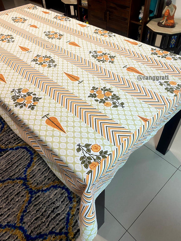 Orange Pine Floral Jaipuri Cotton Bedsheet For Single Bed With Pillow - Bedsheet